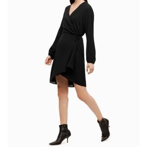 Babaton Black Wrap Long-Sleeve Dress
